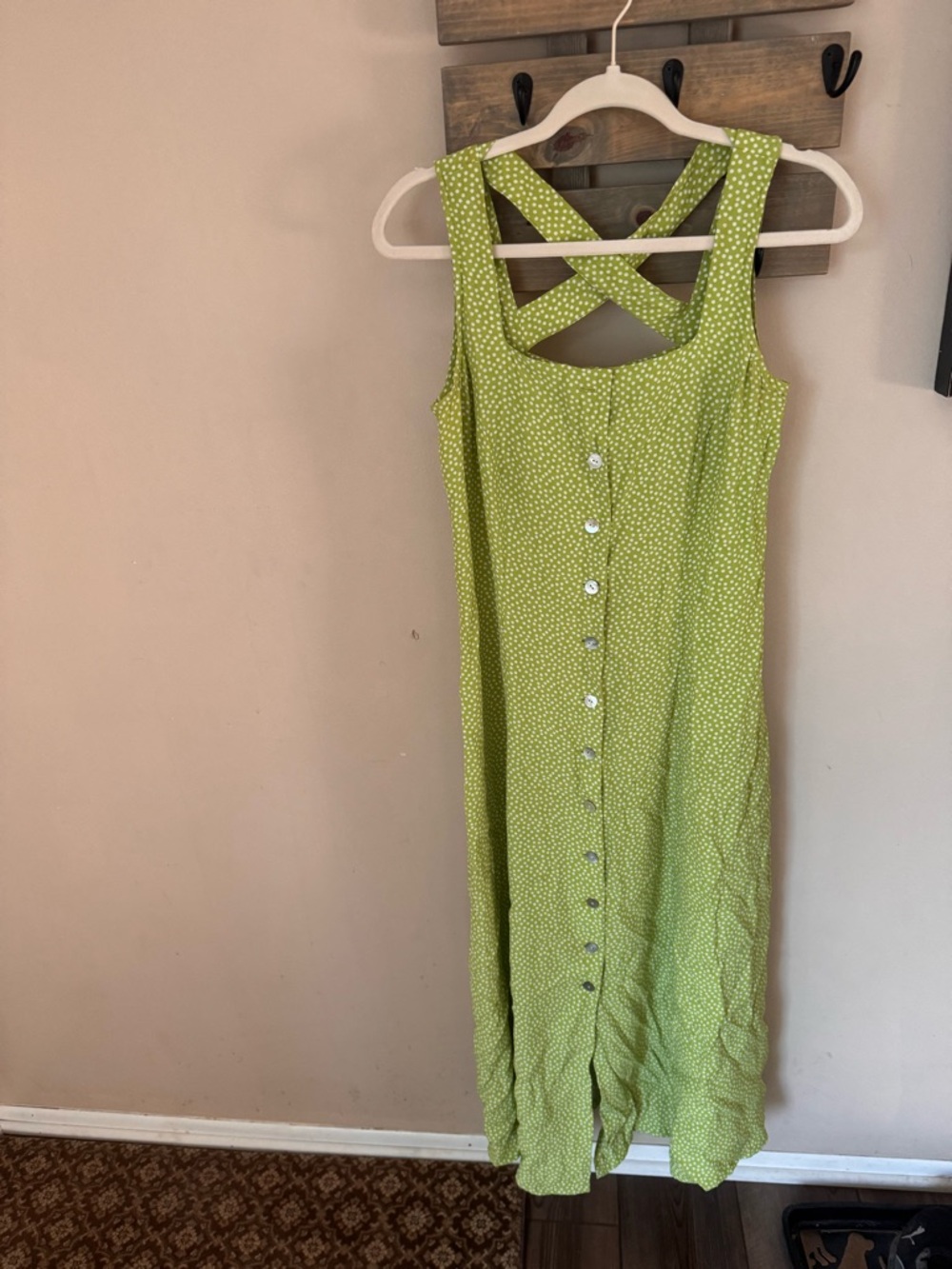 Coldwater Creek Lime Green Midi Dress with Cross-Back Straps